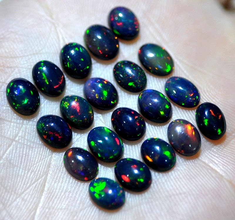 Natural black opal cabochon oval fire opal cabochon loose