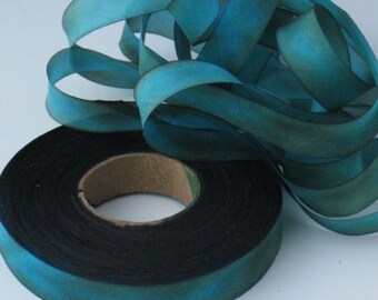 Silk Ribbon Hand Dyed bias-cut, hand dyed silk ribbon