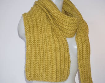 Knit scarf, long knit scarf, knit shawl, womens fashion accessory, chunky Knit scarf in mustard yellow , cozy softness