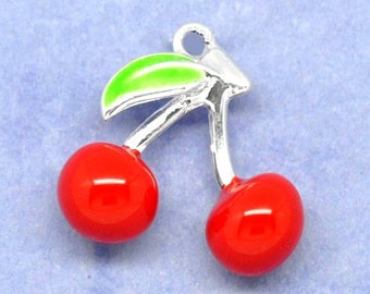 Two cherry enamel Silver Pendant