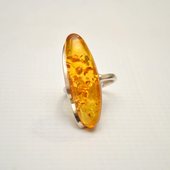 Sterling Silver Honey Amber Adjustable Ring #9291