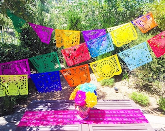 Mexican papel picado banner, tissue paper or plastic garland, fiesta party supplies, bunting decorations, colorful traditional MEDIUM banner