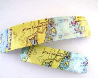 Five Islands Georgetown Maine French Barrette - Nautical Clip - Mother Daughter gift - Mainemade - with Resin Coat