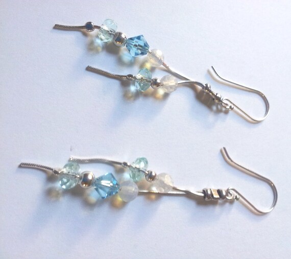 Delicate Aquamarine & Opalit Earrings sterling silver dangling