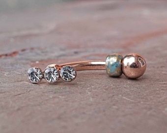 Crystal 14kt Rose Gold Rook Earring Daith Piercing Eyebrow Ring