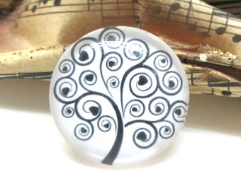 1 cabochon 30 mm glass tree of life 2-30 mm black and white