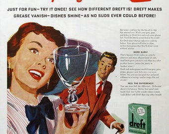 1948 Dreft Soap Ad - 1940s Dishwashing Liquid Soap Ad - Vintage Housekeeping Ads