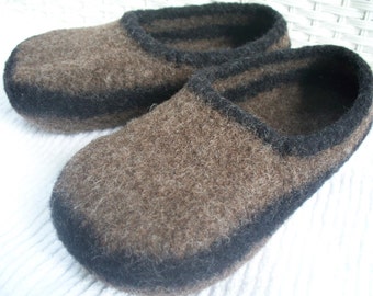 felted wool slippers, wool slippers, brown wool slippers, boiled wool slippers, mens slippers, womens slippers, womens felted wool slippers