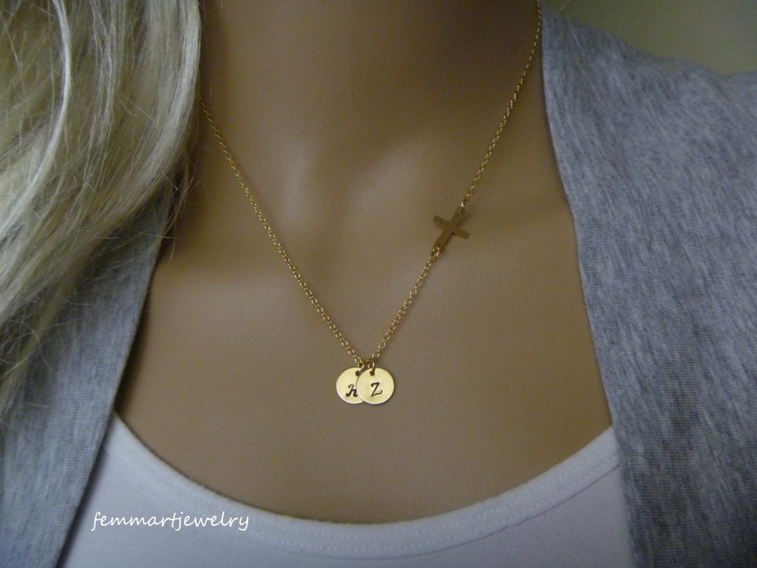 Sideways Cross Necklace Gold Initial Necklace