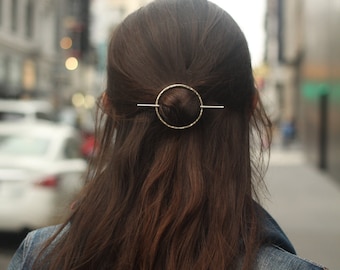 Open circle hair slide silver hair clip hammered brass hair barrette minimalist rustic copper hair accessories wholesale woman's accessories
