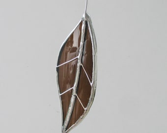 Brown Chestnut Leaf - Upcycled Stained Glass Suncatcher