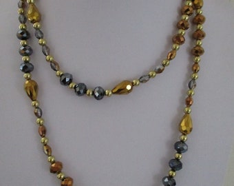 Gold Crystal Necklace, Faceted Crystal Necklace, Gold Flapper Necklace, Art Deco Style Necklace