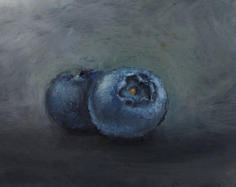 Giclee, Acid-Free, Matted Print of an Original Oil Pastel Painting of Blueberries