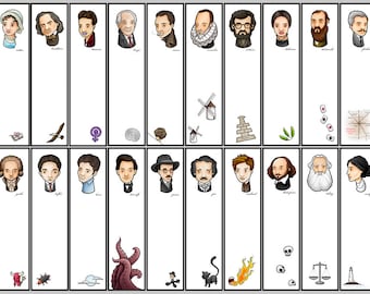 printable bookmark, instant download, author bookmark, literary gift, literary bookmark, Poe, Austen, Lovecraft, Shakespeare, Woolf, Kafka