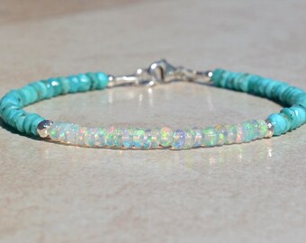 Sleeping Beauty Turquoise Bracelet, Opal Bracelet, Birthstone Bracelets, December October Birthstone, Beaded Gemstone Bracelet, Gift For Mom