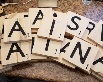 Scrabble tiles, wooden letters, scrabble blocks, family name letters, wood letters, gallery wall art