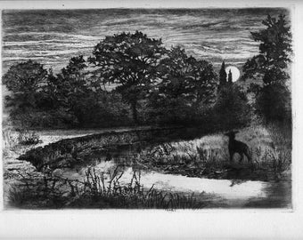 P.G. HAMERTON Original Etching, "Moonrise on the Ternin"
