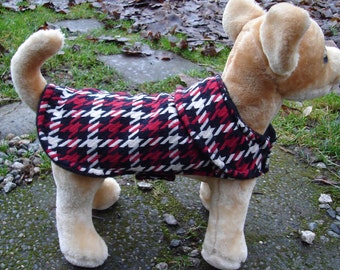 Dog Coat - Red black and White Plaid Dog Coat- Size XX Small- 8 to 10 Inch Back Length - Or Custom Size