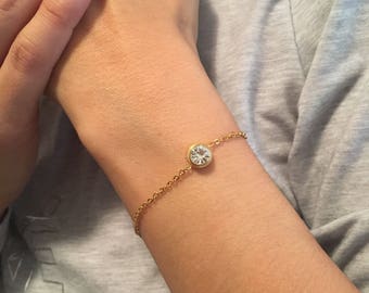 Gold CZ Bracelet, Silver CZ Bracele,stainless steel Round Cubic Zirconia bracelet,