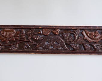 Carved Wood Long Horizontal Panel Antique Salvage