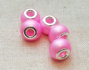 Pink Lampwork Beads X 5. Pink Beads. European Bracelet Style. UK Seller