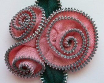 Pink Abstract Floral Brooch / Zipper Pin by ZipPinning 2965