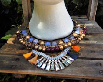 Bib Necklace, Boho Jewellery, Vintage Costume Necklace, Eygptian Style, Cleopatra Necklace, Vintage Chunky Necklace, Statement Piece