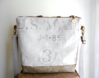 US Mail, waxed military canvas tote, carryall, diaper bag - eco vintage fabrics