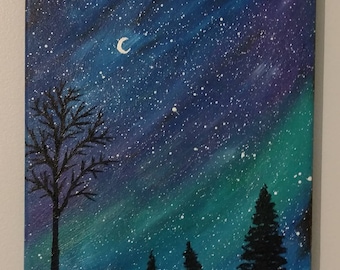 Night Sky with Moon - Oil On Canvas