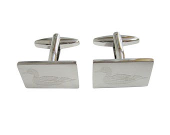 Silver Toned Etched Mallard Duck Cufflinks