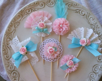 Birthday Decoration Mother's Day Marie Antoinette Inspired Cupcake Toppers Set of Six for Birthday Party
