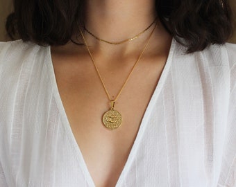 Gold Zodiac Coin Necklace/Gold Medallion Necklace/Coin Jewelry/Constellation Necklace/Zodiac Necklace Gold/Layering Necklace/Gold Zodiac Cha