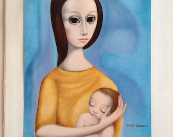 Margaret Keane HALF OFF Big Eye Girl Lithograph Print Mother and Child II 1963