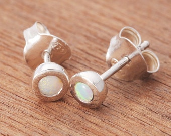0.11ct Solid White Opal Earrings in Sterling Silver, Unique Natural Australian Opal Jewelry SKU: 1939A016