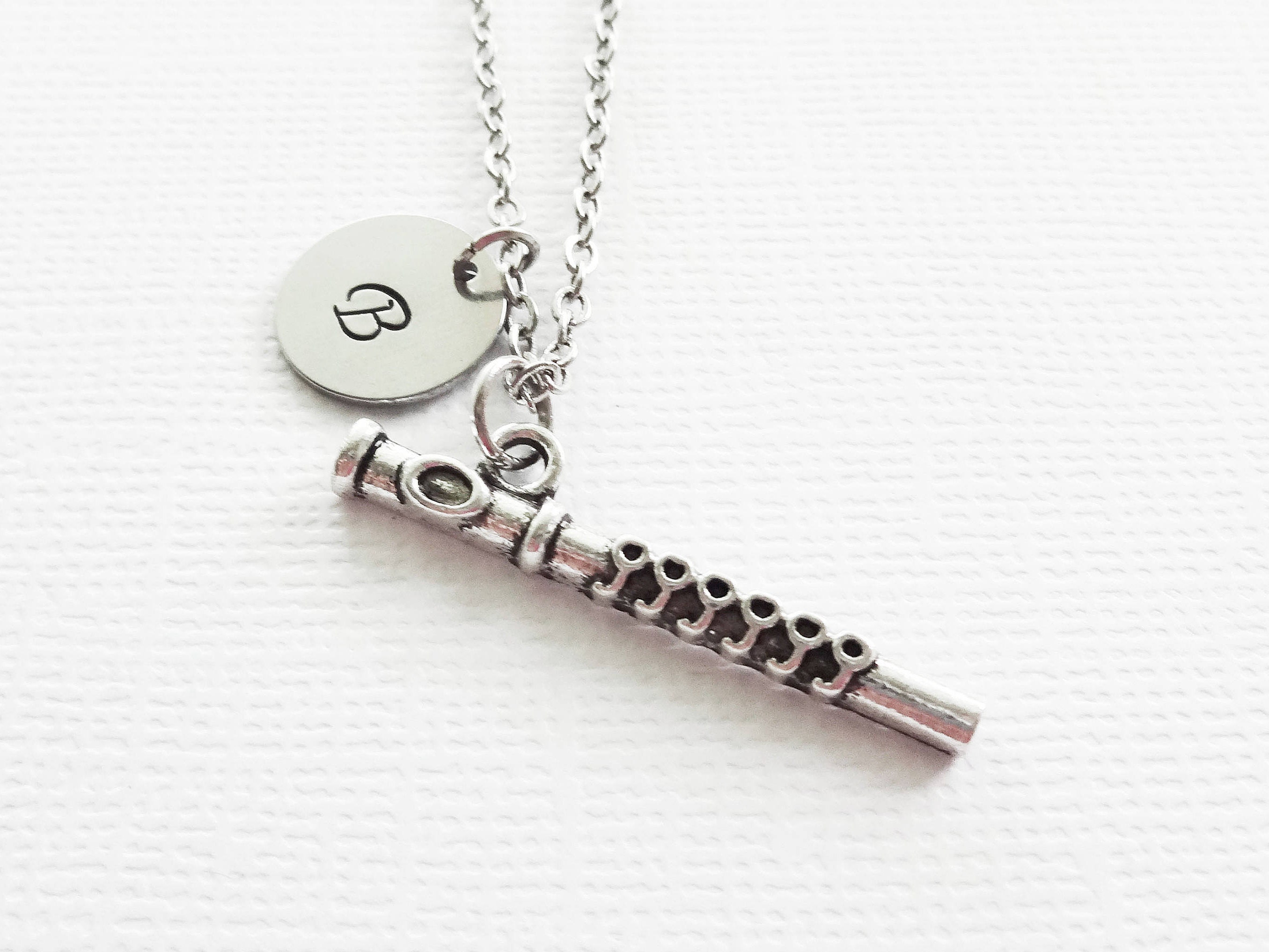 Flute Initial Necklace Personalized Necklace Silver Necklace