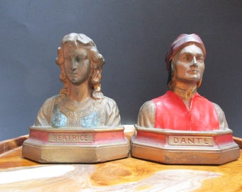 Armor Bronze Bookends / Dante & Beatrice bookends / Antique Bookends