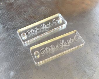 Custom Acrylic Tags, Acrylic labels. Great for packaging. Custom logo tags, Small acrylic tags. Customizable tags. Personalized tags.