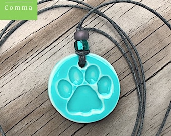 Ceramic paw print pendant Paw print necklace Paw print jewelry Pet lover gift Dog lover gift Glazed turquoise Porcelain paw print charm