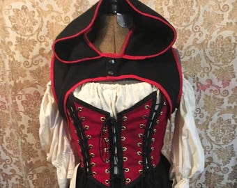 The Robin Hooded Shrug in black with red (boob frame )