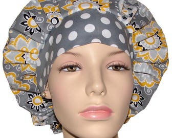 Bouffant Scrub Hat-Scrub Hats For Women-ScrubHeads-Suzani Floral Medallions-Anesthesia Scrub Hat-Scrub Cap-Surgical Scrub Hat