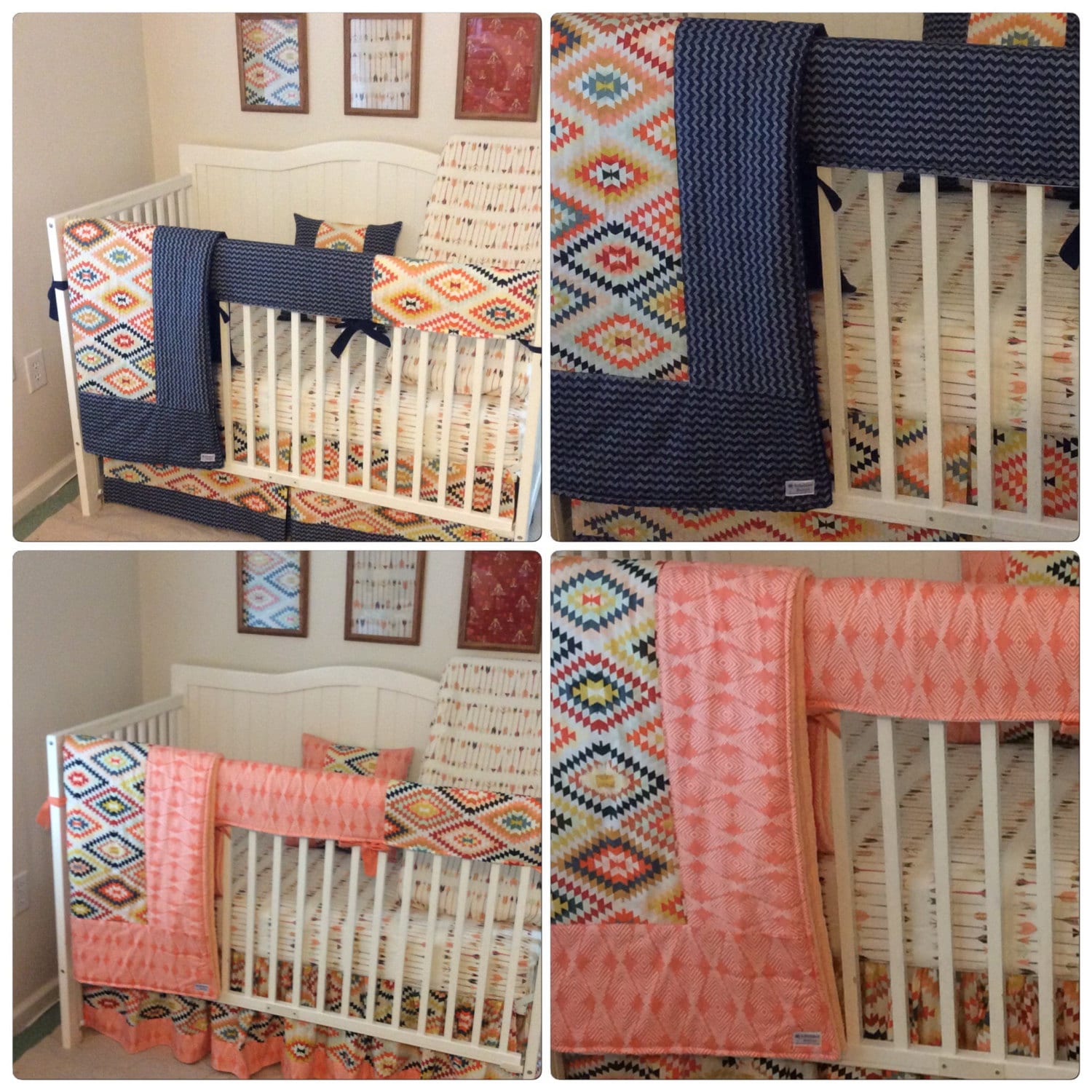 Deposit Crib Bedding Set Girl Boy Twins Tribal Arrows Navy And Deposit Crib Bedding Set Girl Boy Twins Tribal Arrows Navy And Peach Made To Order