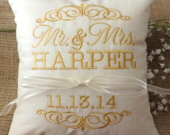 Ring Bearer Pillow, Mr & Mrs. Ring Pillow, wedding pillow, embroidery, monogram, custom. personalized, ring bearer pillows
