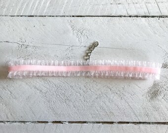 Light Pink Stretch Ruffle Choker Necklace, Choker Necklace, Ribbon Necklace, Choker, Valentine’s Day, Valentine’s Day Necklace, Velvet