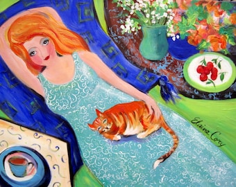 Portrait Cat Original Painting 18 x 24 by Elaine Cory
