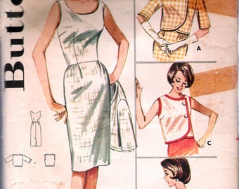 Vintage 1960's Butterick 2250 Dress & Jacket Ensemble Sewing Pattern Size 12 Bust 32"