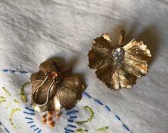 Ginko leaf clip on earrings