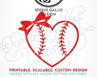 Baseball Bow Heart SVG DXF PNG digital download files Silhouette Cricut vector clip art graphics Vinyl Paper Cutting Machine Screen Print
