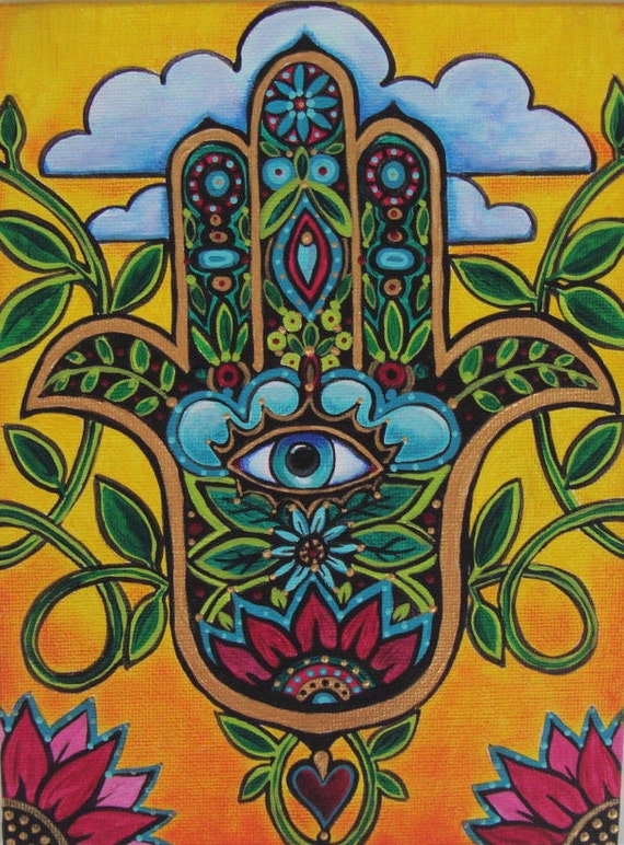 Hamsa hand painting evil eye art spiritual decor hand of