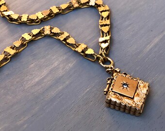 Antique Victorian Gold Locket Fob Watch Chain Necklace Vintage Jewelry Gift for Her