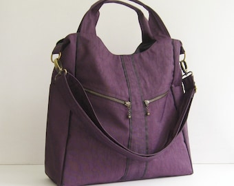 Sale - Water-Resistant Nylon in Deep Plum - diaper bag, crossbody bag, handbag, messenger bag, laptop, tote, zipper - ALLISON